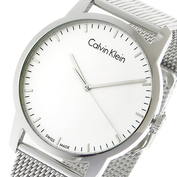 Calvin Klein City Chronograph White Dial Silver Mesh Bracelet Watch for Men - K2G2G126