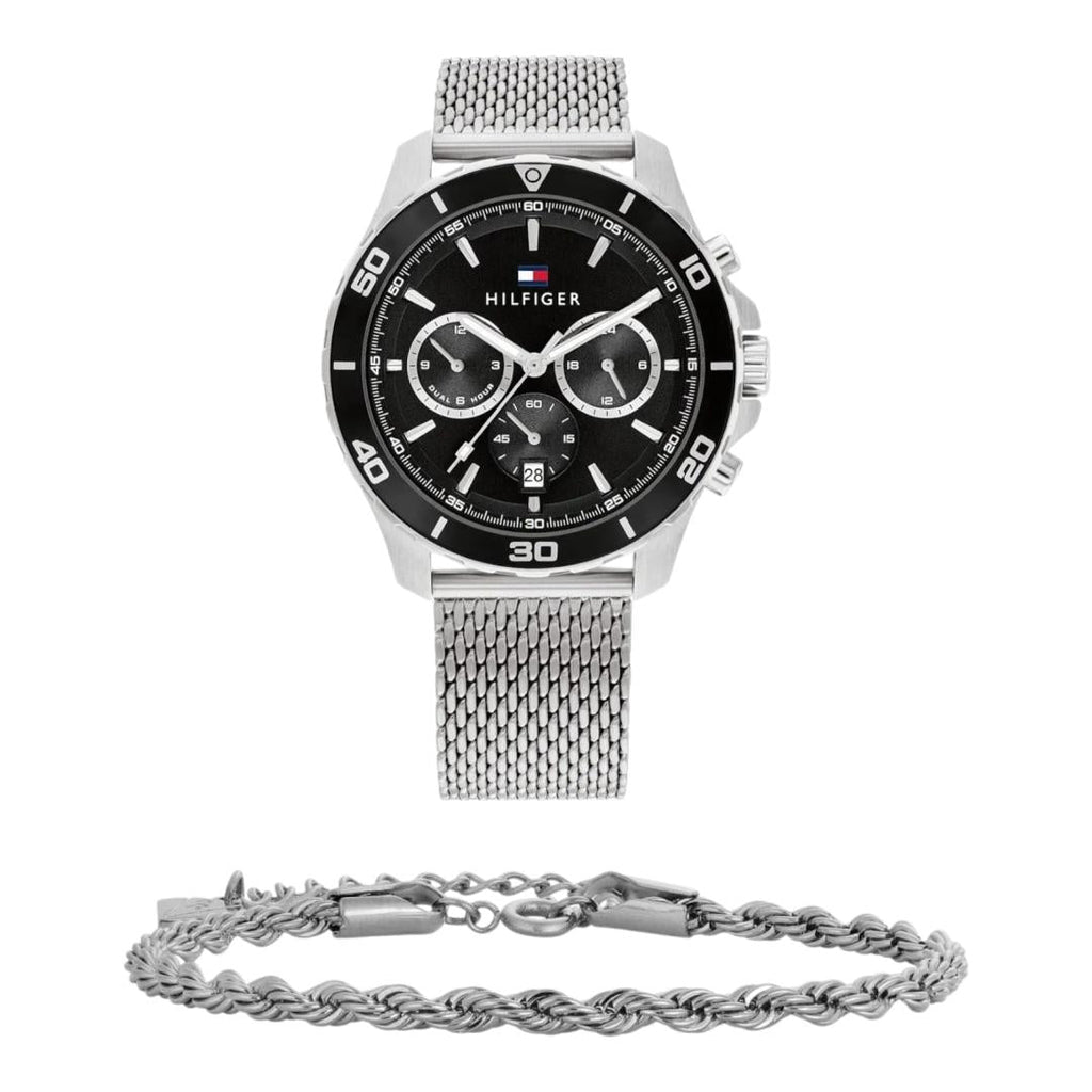 Tommy Hilfiger Jordan Chronograph Black Dial Silver Mesh Strap Watch For Men - 1792092