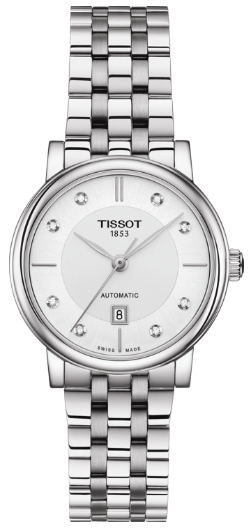 Tissot Carson Premium Automatic Lady Diamonds Silver Dial Silver Steel Strap Watch for Women - T122.207.11.036.00