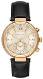 Michael Kors MK2433 Sawyer Quartz Women's Watch – Champagne Dial & Black Leather Strap