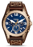 Fossil JR1505 Nate Chronograph Men's Watch – Blue Dial & Brown Leather Strap