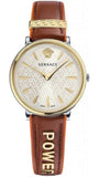 Versace VBP03017 V-Circle Quartz Women's Watch – Mother of Pearl Dial & Brown Leather Strap