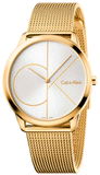 Calvin Klein K3M21526 Minimal Men's Watch – White Dial with Gold Mesh Bracelet