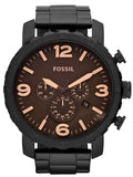 Fossil JR1356 Nate Chronograph Men's Watch – Ion-Plated Black Dial & Black Steel Strap