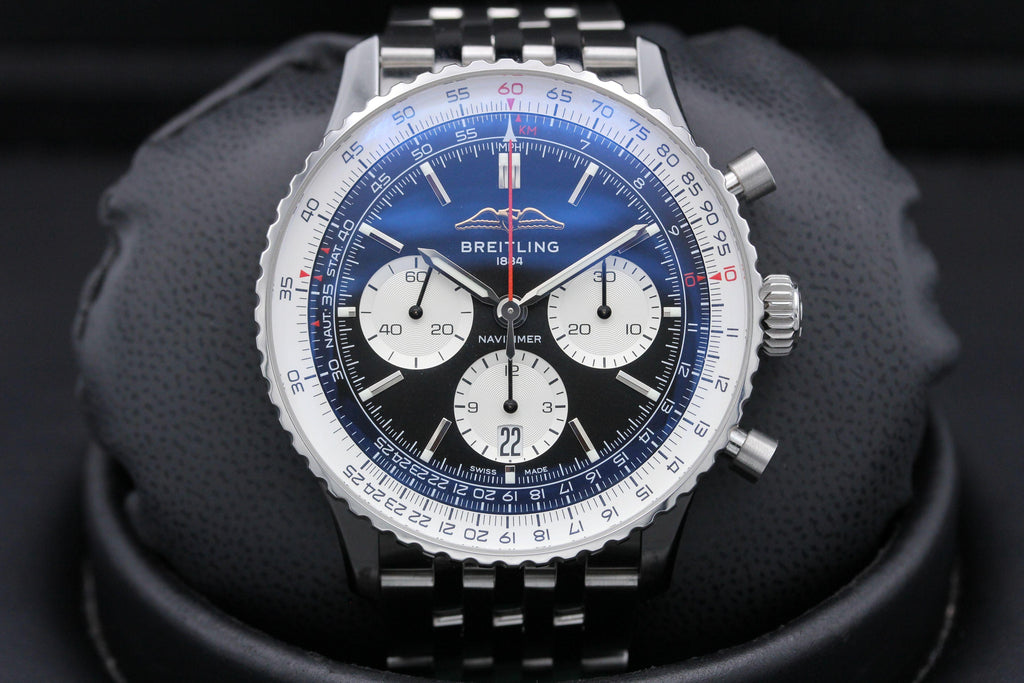 Breitling Navitimer B01 Chronograph 43 Black Dial Silver Steel Strap Watch for Men - AB0138211B1A1