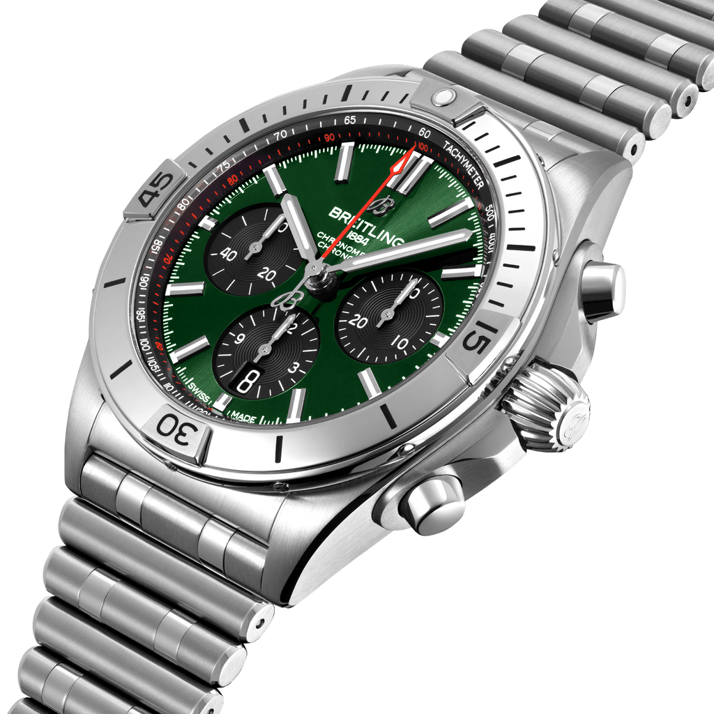 Breitling Chronomat B01 42mm Green Dial Silver Steel Strap Watch for Men - AB01343A1L1A1