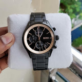 Hugo Boss Grand Prix Black Dial Black Steel Strap Watch for Men - 1513578