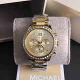 Michael Kors Brinkley Diamonds Gold Dial Gold Steel Strap Watch for Women - MK6187