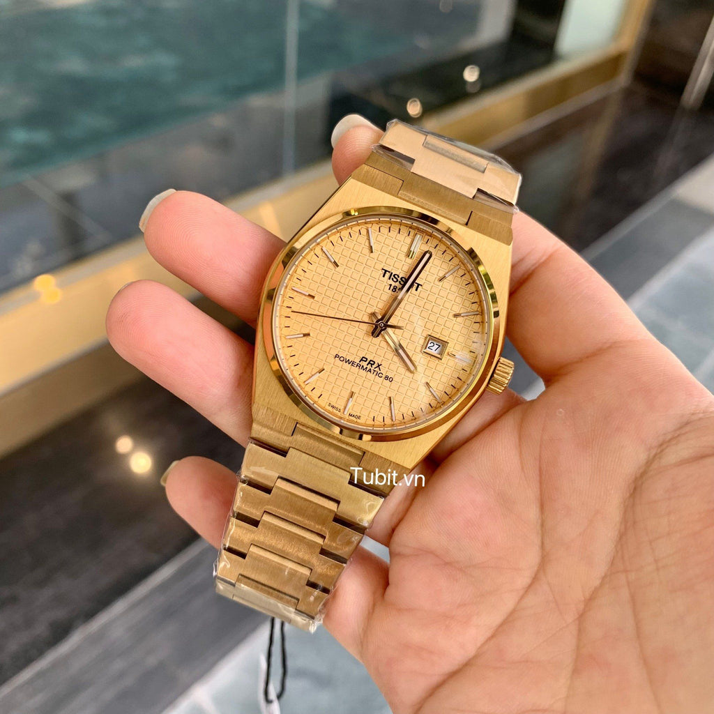 Tissot T137.407.33.021.00 PRX Powermatic 80 Men's Watch – Gold Dial & Gold Steel Strap