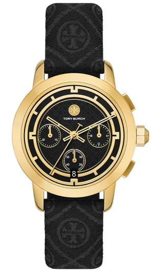 Tory Burch The Tory Chronograph Black Dial Black Leather Strap Watch for Women - TBW1055