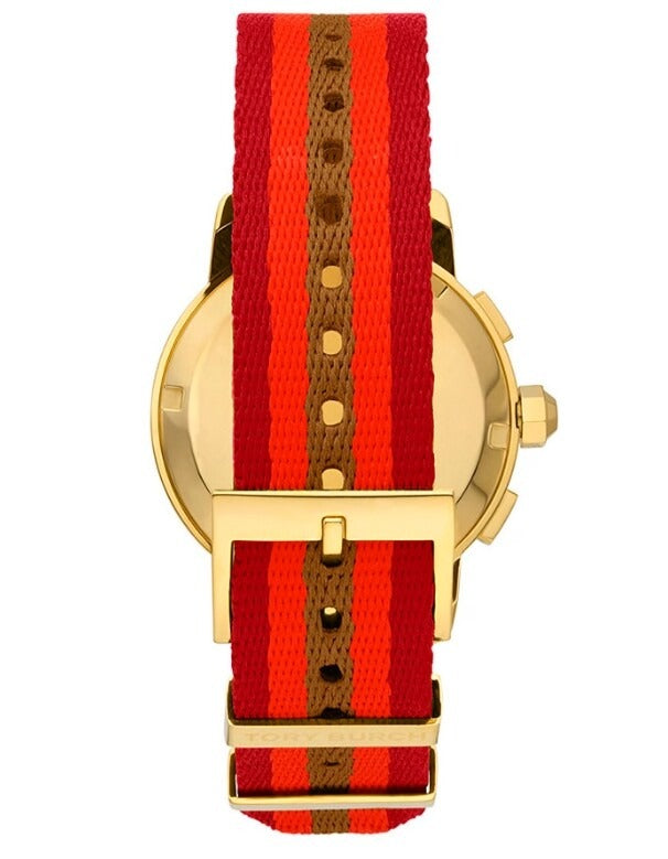 Tory Burch The Tory Chronograph White Dial Tri Tone NATO Strap Watch for Women - TBW1036
