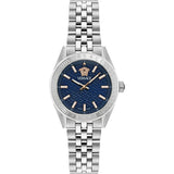 Versace V-Code Analog Blue Dial Silver Steel Strap Watch for Women - VE8I00324