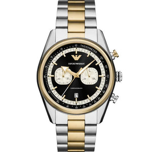 Emporio Armani Racer Chronograph Black Dial Two Tone Steel Strap Watch for Men - AR11678