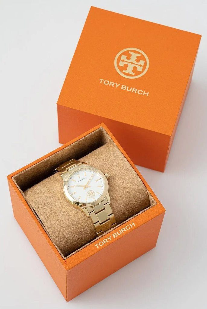 Tory Burch Collins White Dial Gold Steel Strap Watch for Women - TBW1300