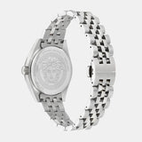 Versace V-Code Analog Blue Dial Silver Steel Strap Watch for Women - VE8I00324