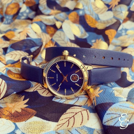 Tory Burch Collins Quartz Blue Dial Blue Leather Strap Watch for Women - TBW1303