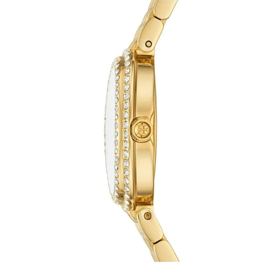 Tory Burch Oval Mother of Pearl Dial Gold Steel Strap Watch for Women - TBW6034