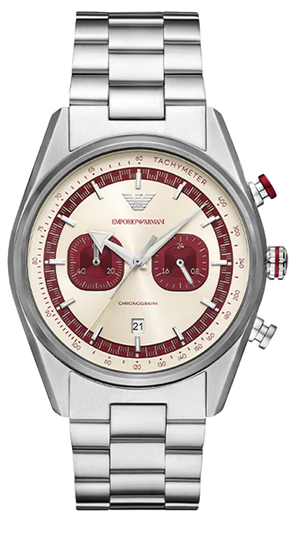 Emporio Armani Racer Chronograph White Dial Silver Steel Strap Watch for Men - AR11645