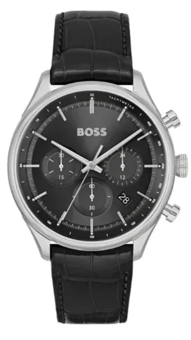 Hugo Boss 1514049 Gregor Chronograph Men's Watch – Black Dial & Black Leather Strap