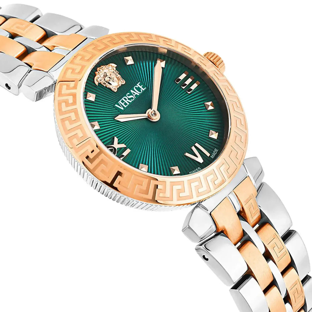 Versace Daphnis Analog Green Dial Two Tone Steel Strap Watch for Women - VEOCA0224