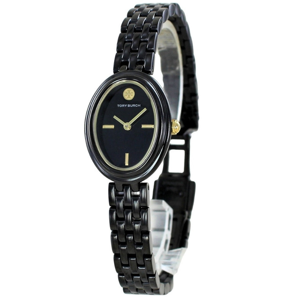 Tory Burch Oval Black Dial Black Steel Strap Watch for Women - TBW6035