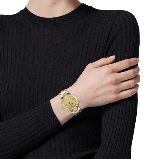 Versace Reve Analog Gold Dial Two Tone Steel Strap Watch for Women - VE8B00324
