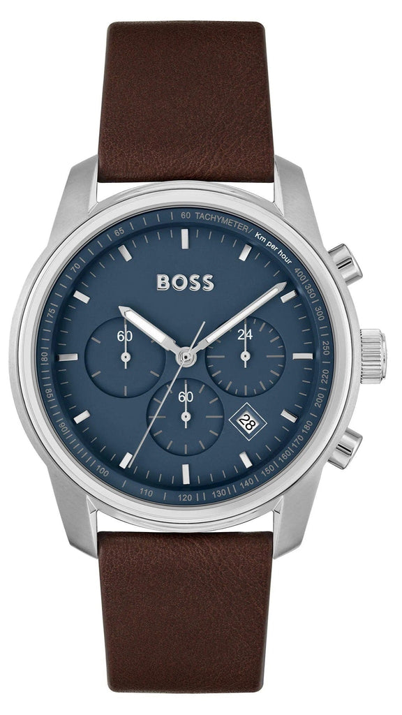 Hugo Boss 1514002 Trace Chronograph Men's Watch – Blue Dial & Brown Leather Strap