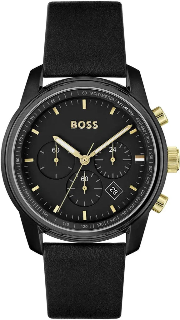 Hugo Boss 1514003 Trace Chronograph Men's Watch – Black Dial & Black Leather Strap