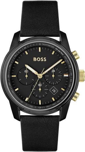 Hugo Boss 1514003 Trace Chronograph Men's Watch – Black Dial & Black Leather Strap