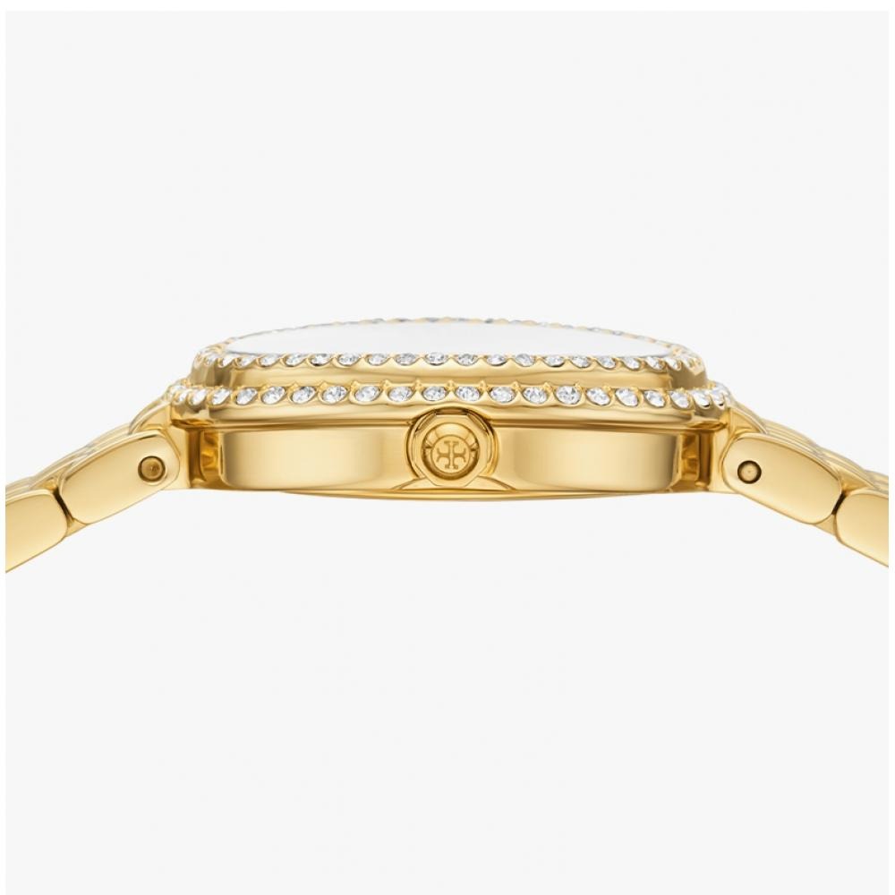 Tory Burch Oval Mother of Pearl Dial Gold Steel Strap Watch for Women - TBW6034