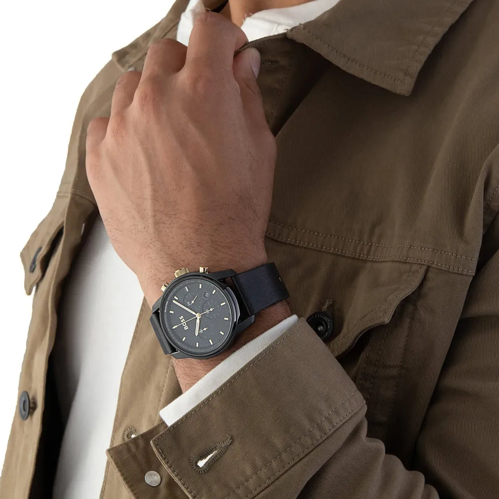 Hugo Boss 1514003 Trace Chronograph Men's Watch – Black Dial & Black Leather Strap