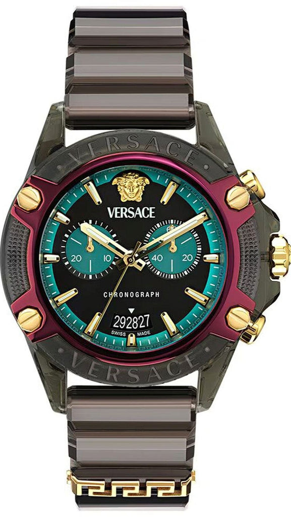 Versace Icon Active Chronograph Black Dial Black Rubber Strap Unisex Watch - VE8P00224