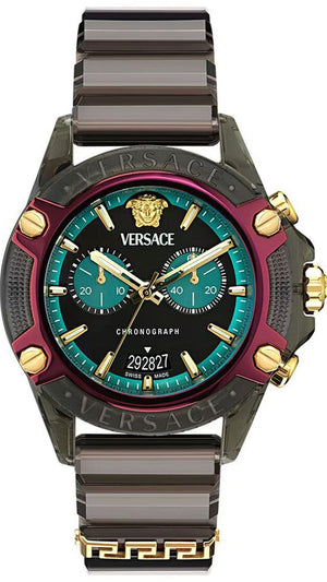 Versace Icon Active Chronograph Black Dial Black Rubber Strap Unisex Watch - VE8P00224
