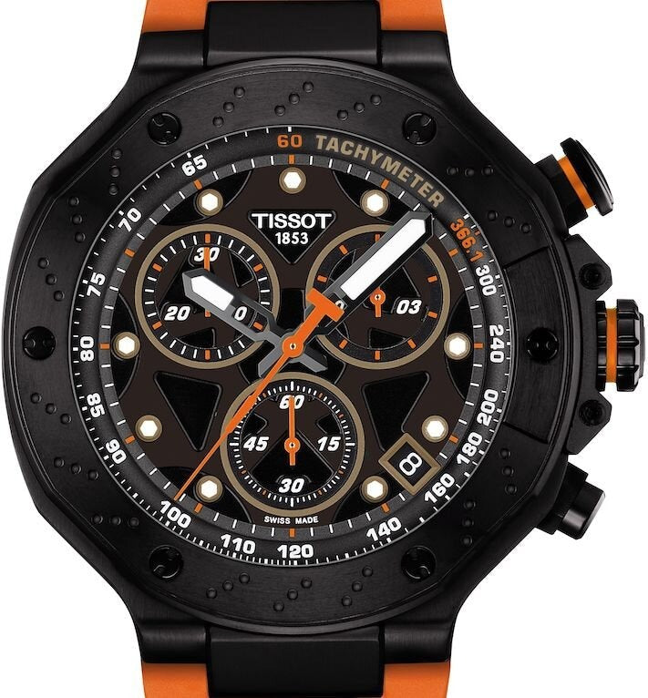 Tissot T Race Chronograph Black Dial Orange Rubber Strap Watch for Men - T141.417.37.051.02