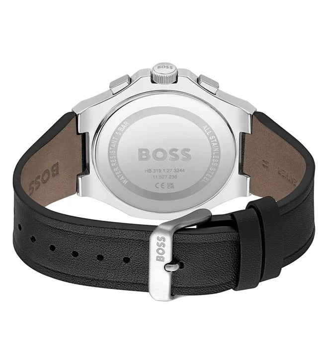 Hugo Boss Taper Chronograph Black Dial Black Leather Strap Watch for Men - 1514085