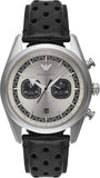 Emporio Armani Racer Chronograph Silver Dial Black Leather Strap Watch for Men - AR11677