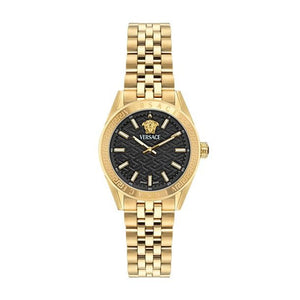 Versace V-Code Quartz Black Dial Gold Steel Strap Watch for Women - VE8I00724