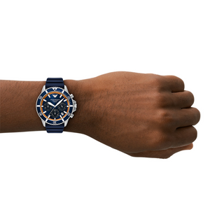 Emporio Armani World Explorer Chronograph Blue Dial Blue Silicone Strap Watch for Men - AR11696