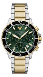 Emporio Armani World Explorer Chronograph Green Dial Two Tone Steel Strap Watch for Men - AR11695