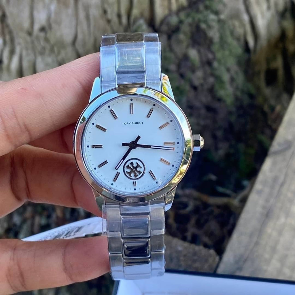Tory Burch Collins White Dial Silver Steel Strap Watch for Women - TBW1301