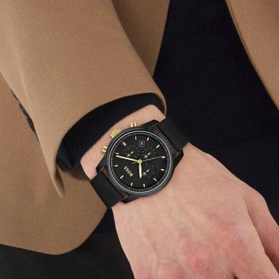 Hugo Boss 1514003 Trace Chronograph Men's Watch – Black Dial & Black Leather Strap