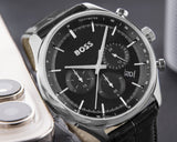 Hugo Boss 1514049 Gregor Chronograph Men's Watch – Black Dial & Black Leather Strap