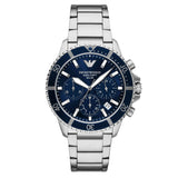 Emporio Armani World Explorer Chronograph Blue Dial Silver Steel Strap Watch for Men - AR11681