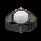 Hugo Boss Taper Chronograph Black Dial Black Leather Strap Watch for Men - 1514089