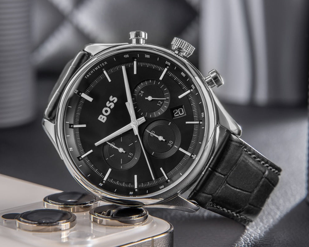 Hugo Boss 1514049 Gregor Chronograph Men's Watch – Black Dial & Black Leather Strap
