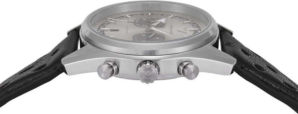 Emporio Armani Racer Chronograph Silver Dial Black Leather Strap Watch for Men - AR11677