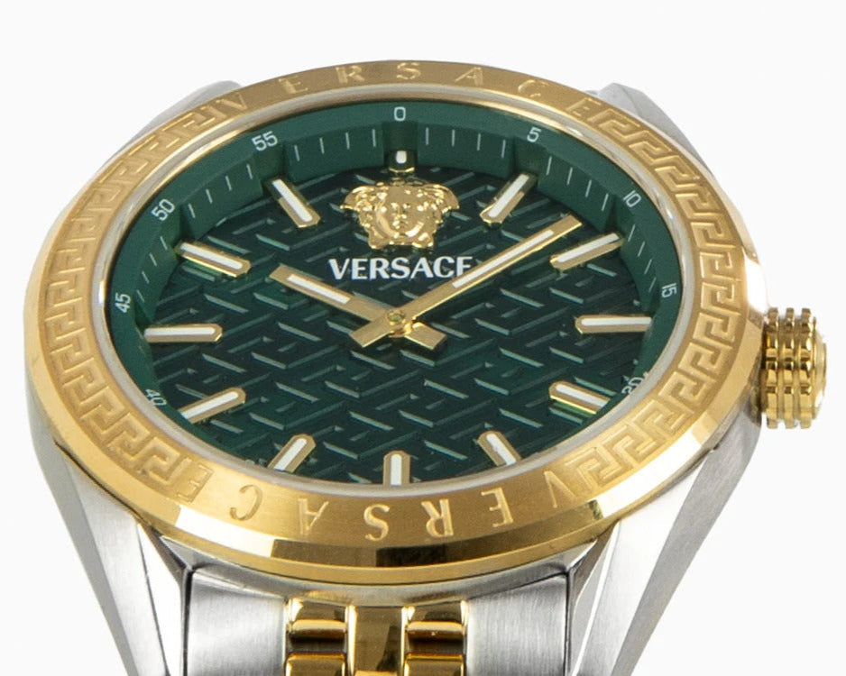Versace V-Code Analog Green Dial Two Tone Steel Strap Watch for Women - VE8I00424