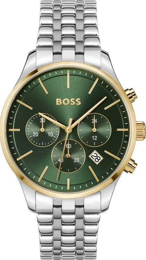 Hugo Boss Avery Chronograph Green Dial Silver Steel Strap Watch for Men - 1514159