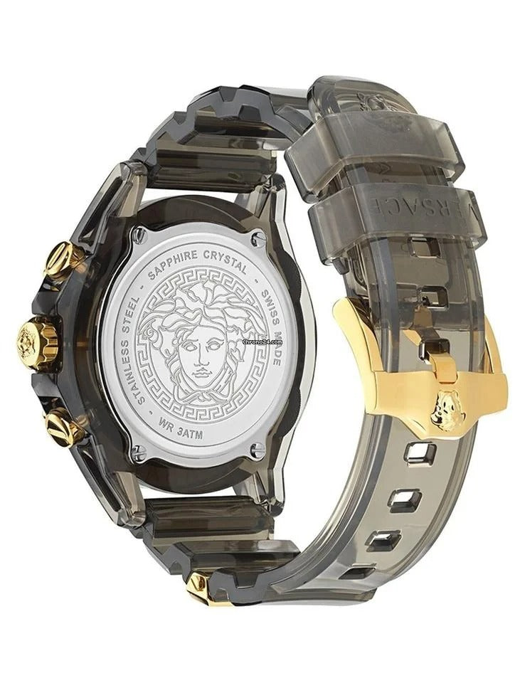 Versace Icon Active Chronograph Black Dial Black Rubber Strap Unisex Watch - VE8P00224