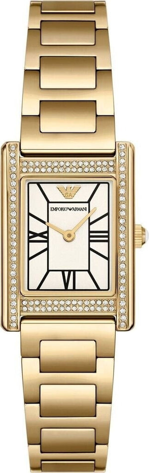 Emporio Armani Genni Crystals Mother of Pearl Dial Gold Steel Strap Watch for Women - AR11659